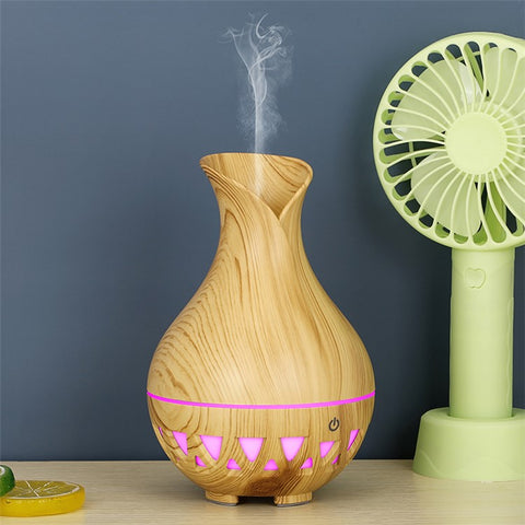 160ml Vase Shape Humidifier Colorful Light Wood Grain Hollow Essential Oil Diffuser (No CE Certificate)