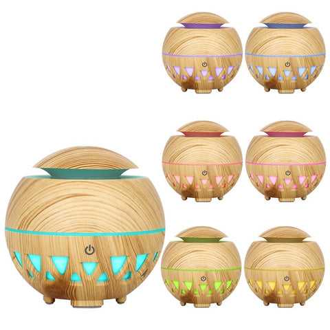 160ml Ultrasonic Humidifier Wood Grain Hollow Mist Humidifier with Colorful Light (No CE Certificate)