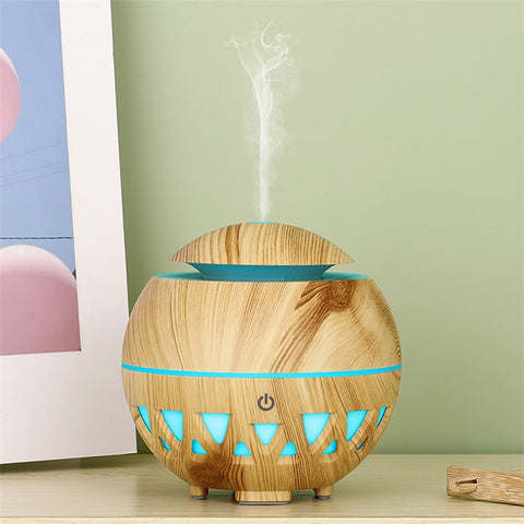 160ml Ultrasonic Humidifier Wood Grain Hollow Mist Humidifier with Colorful Light (No CE Certificate)