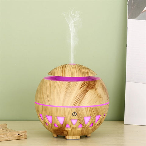 160ml Ultrasonic Humidifier Wood Grain Hollow Mist Humidifier with Colorful Light (No CE Certificate)