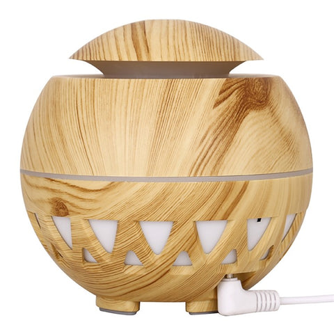 160ml Ultrasonic Humidifier Wood Grain Hollow Mist Humidifier with Colorful Light (No CE Certificate)