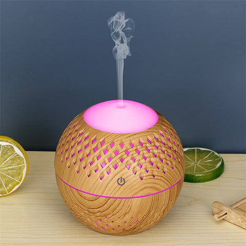 200ml Full Hollow Wood Grain Air Humidifier for Home, Office Silent Fog Sprayer with Colorful Light (No CE)