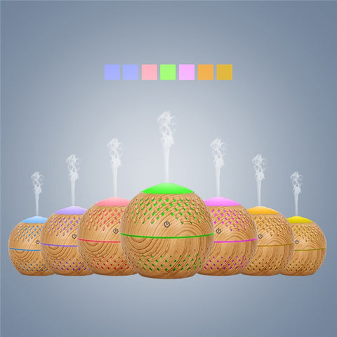 200ml Full Hollow Wood Grain Air Humidifier for Home, Office Silent Fog Sprayer with Colorful Light (No CE)