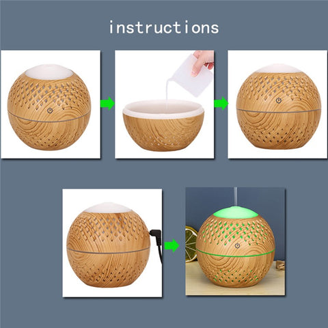 200ml Full Hollow Wood Grain Air Humidifier for Home, Office Silent Fog Sprayer with Colorful Light (No CE)