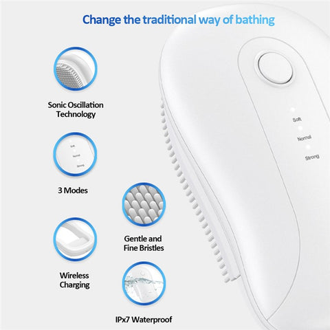 HQ-A007 Sonic Bath Brush IPX7 Waterproof Electric Shower Brush with Inductive Charger