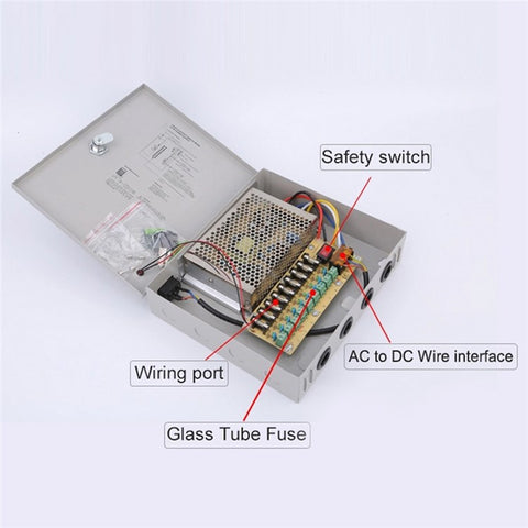SOMPOM 9 Channel 12V 5A DC Metal Boxed Cabinet Power Supply Unit for Security Camera System DVRs IP Cameras CCTV Cameras