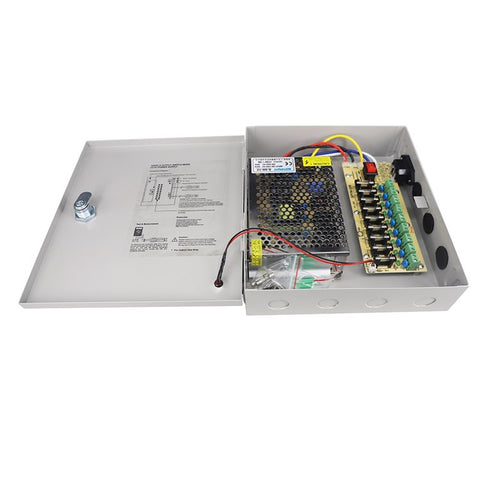 SOMPOM 9 Channel 12V 5A DC Metal Boxed Cabinet Power Supply Unit for Security Camera System DVRs IP Cameras CCTV Cameras
