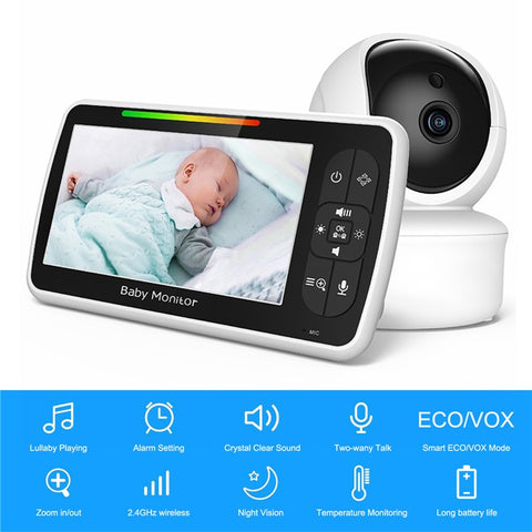 SM650 5 Inch Video Baby Monitor with Camera Temperature Sensor Two-Way Audio Night Vision 2.4GHz Wireless Baby Monitor
