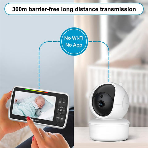 SM650 5 Inch Video Baby Monitor with Camera Temperature Sensor Two-Way Audio Night Vision 2.4GHz Wireless Baby Monitor