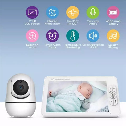 SM70PTZ 7-inch Wireless Digital Baby Monitor Night Vision Temperature Monitoring Two-Way Talk Security Camera