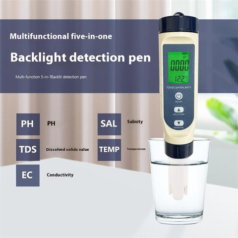 5-in-1 Multifunction Water Quality Test Pen EC / Ph / TDS / Temperature / Salinity Test Tool