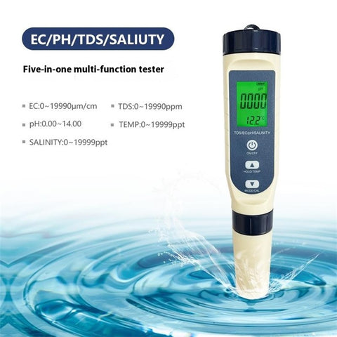 5-in-1 Multifunction Water Quality Test Pen EC / Ph / TDS / Temperature / Salinity Test Tool