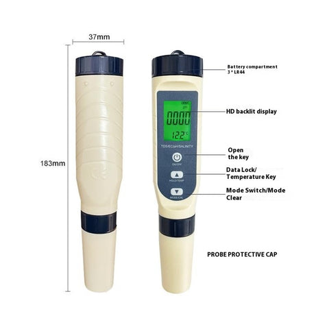 5-in-1 Multifunction Water Quality Test Pen EC / Ph / TDS / Temperature / Salinity Test Tool
