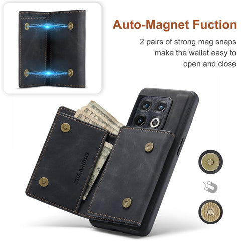 DG.MING M1 Series For OnePlus 10 Pro 5G Magnetic Adsorption 2-in-1 Wallet PC+TPU+PU Leather Phone Drop-proof Case with Kickstand