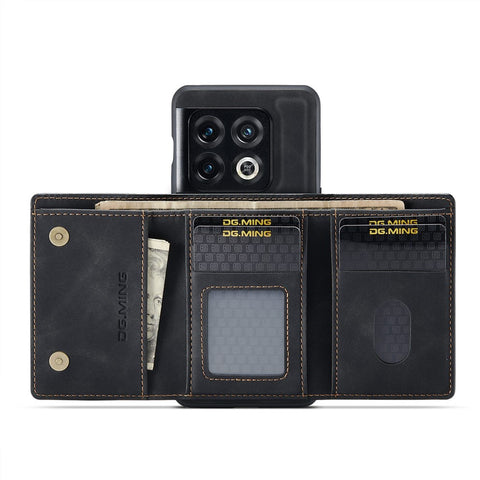 DG.MING M1 Series For OnePlus 10 Pro 5G Magnetic Adsorption 2-in-1 Wallet PC+TPU+PU Leather Phone Drop-proof Case with Kickstand