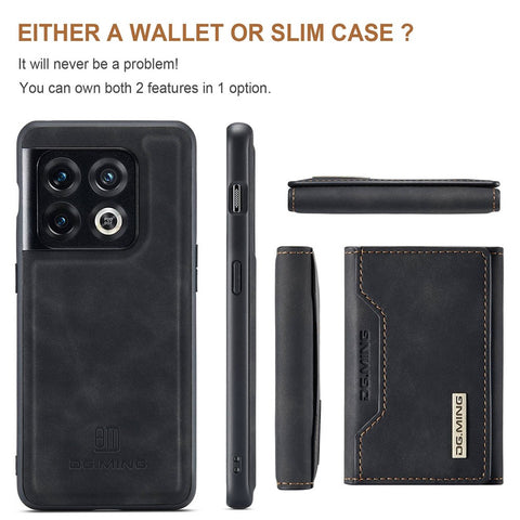 DG.MING M1 Series For OnePlus 10 Pro 5G Magnetic Adsorption 2-in-1 Wallet PC+TPU+PU Leather Phone Drop-proof Case with Kickstand