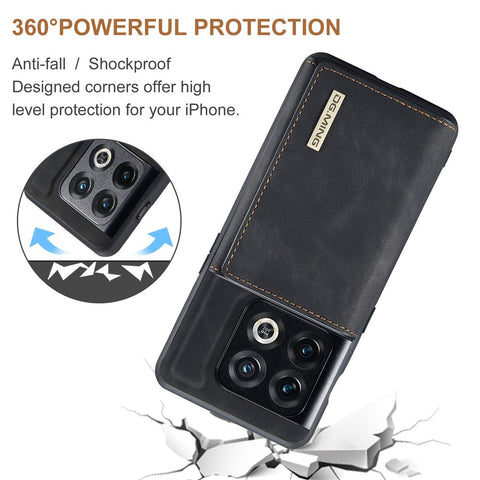 DG.MING M1 Series For OnePlus 10 Pro 5G Magnetic Adsorption 2-in-1 Wallet PC+TPU+PU Leather Phone Drop-proof Case with Kickstand
