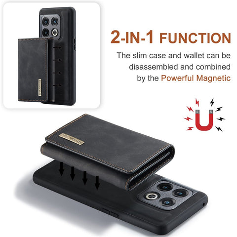 DG.MING M1 Series For OnePlus 10 Pro 5G Magnetic Adsorption 2-in-1 Wallet PC+TPU+PU Leather Phone Drop-proof Case with Kickstand
