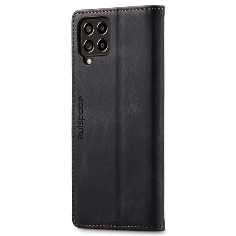 AUTSPACE A01 Series For Samsung Galaxy M53 5G RFID Blocking Matte PU Leather Phone Case Wallet Stand Flip Cover