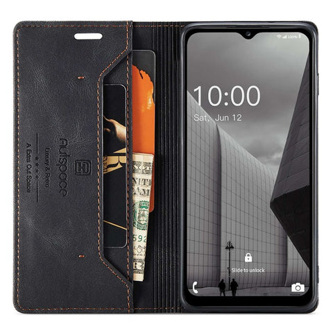 AUTSPACE A01 Series For Samsung Galaxy M53 5G RFID Blocking Matte PU Leather Phone Case Wallet Stand Flip Cover