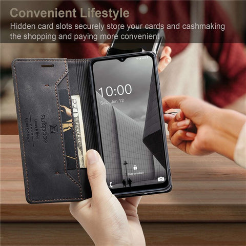 AUTSPACE A01 Series For Samsung Galaxy M53 5G RFID Blocking Matte PU Leather Phone Case Wallet Stand Flip Cover