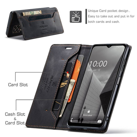 AUTSPACE A01 Series For Samsung Galaxy M53 5G RFID Blocking Matte PU Leather Phone Case Wallet Stand Flip Cover