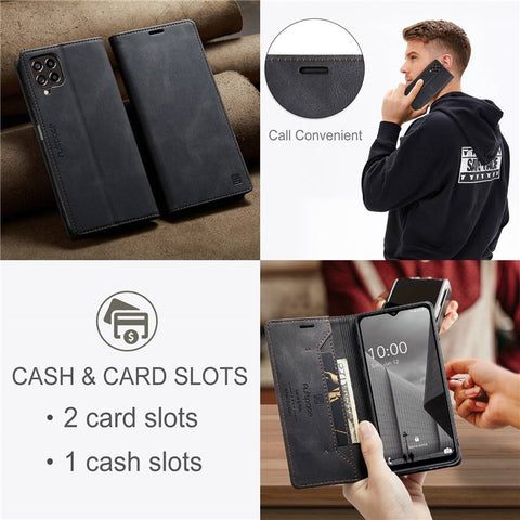 AUTSPACE A01 Series For Samsung Galaxy M53 5G RFID Blocking Matte PU Leather Phone Case Wallet Stand Flip Cover