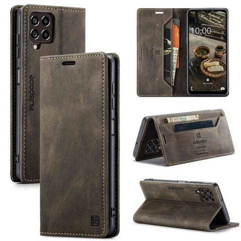 AUTSPACE A01 Series For Samsung Galaxy M53 5G RFID Blocking Matte PU Leather Phone Case Wallet Stand Flip Cover
