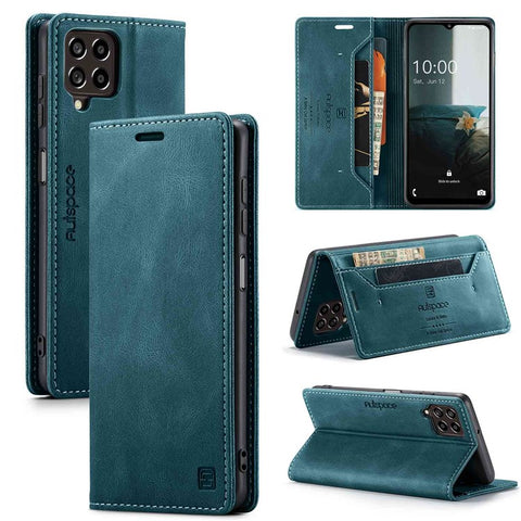 AUTSPACE A01 Series For Samsung Galaxy M53 5G RFID Blocking Matte PU Leather Phone Case Wallet Stand Flip Cover