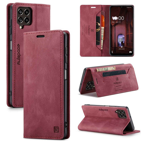 AUTSPACE A01 Series For Samsung Galaxy M53 5G RFID Blocking Matte PU Leather Phone Case Wallet Stand Flip Cover