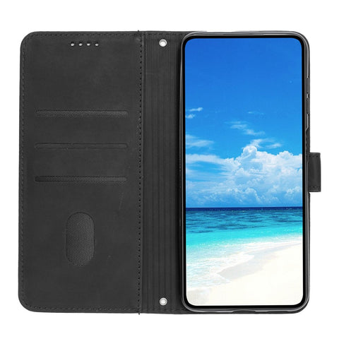 For Oppo A96 5G/Reno7 Z 5G/OnePlus Nord N20 5G Shockproof Heart Shape Imprinted Phone Case PU Leather Skin-touch Feeling Wallet Stand Feature Shell with Strap