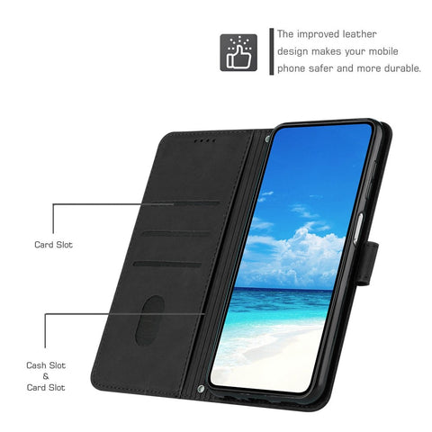 For Oppo A96 5G/Reno7 Z 5G/OnePlus Nord N20 5G Shockproof Heart Shape Imprinted Phone Case PU Leather Skin-touch Feeling Wallet Stand Feature Shell with Strap