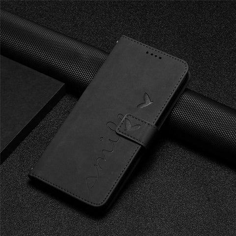 For Oppo A96 5G/Reno7 Z 5G/OnePlus Nord N20 5G Shockproof Heart Shape Imprinted Phone Case PU Leather Skin-touch Feeling Wallet Stand Feature Shell with Strap