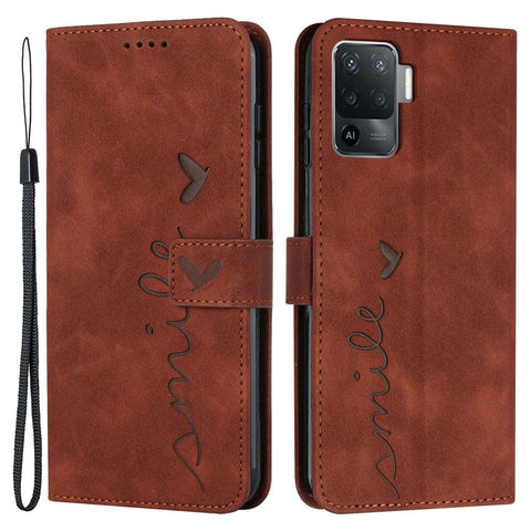 For Oppo A94 4G/5G/F19 Pro/F19 Pro+ 5G/A95 5G/Reno5 Z/Reno6 Z/Reno5 F/Reno5 Lite Heart Shape Imprinted Wallet Case Skin-touch Feeling Leather Stand Cover