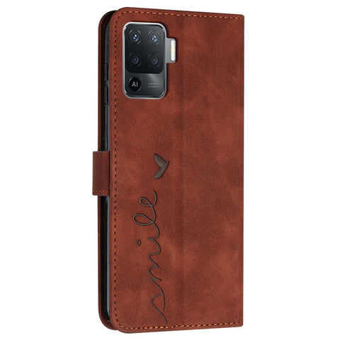 For Oppo A94 4G/5G/F19 Pro/F19 Pro+ 5G/A95 5G/Reno5 Z/Reno6 Z/Reno5 F/Reno5 Lite Heart Shape Imprinted Wallet Case Skin-touch Feeling Leather Stand Cover