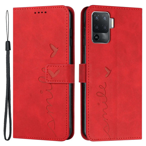 For Oppo A94 4G/5G/F19 Pro/F19 Pro+ 5G/A95 5G/Reno5 Z/Reno6 Z/Reno5 F/Reno5 Lite Heart Shape Imprinted Wallet Case Skin-touch Feeling Leather Stand Cover