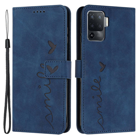 For Oppo A94 4G/5G/F19 Pro/F19 Pro+ 5G/A95 5G/Reno5 Z/Reno6 Z/Reno5 F/Reno5 Lite Heart Shape Imprinted Wallet Case Skin-touch Feeling Leather Stand Cover