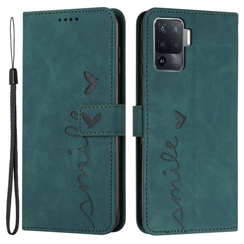 For Oppo A94 4G/5G/F19 Pro/F19 Pro+ 5G/A95 5G/Reno5 Z/Reno6 Z/Reno5 F/Reno5 Lite Heart Shape Imprinted Wallet Case Skin-touch Feeling Leather Stand Cover
