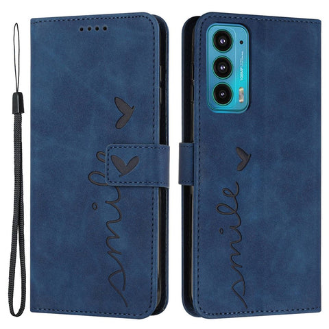 Skin-touch Feeling Phone Case for Motorola Edge 20, PU Leather Heart Shape Imprinted Stand Wallet Cover