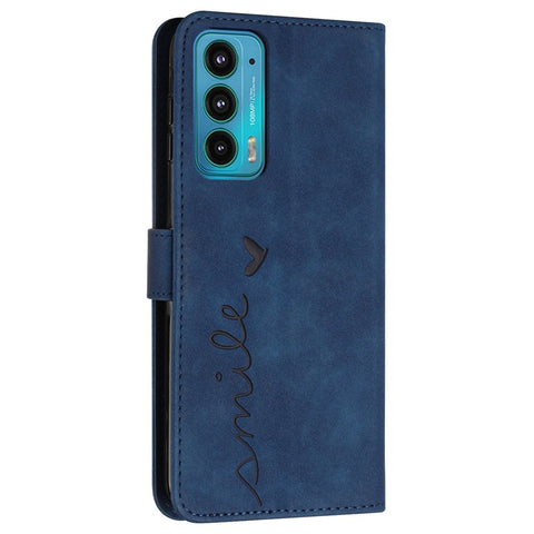 Skin-touch Feeling Phone Case for Motorola Edge 20, PU Leather Heart Shape Imprinted Stand Wallet Cover