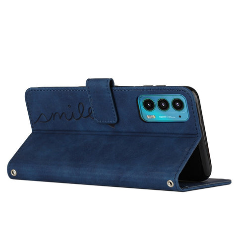 Skin-touch Feeling Phone Case for Motorola Edge 20, PU Leather Heart Shape Imprinted Stand Wallet Cover