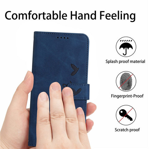 Skin-touch Feeling Phone Case for Motorola Edge 20, PU Leather Heart Shape Imprinted Stand Wallet Cover