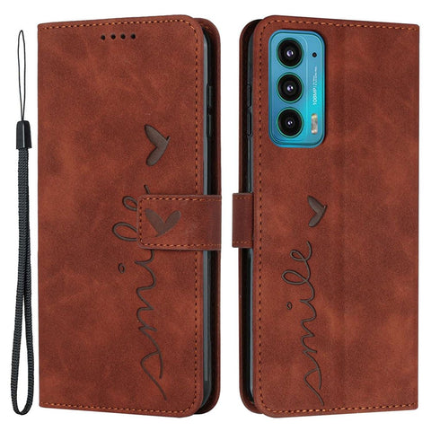 Skin-touch Feeling Phone Case for Motorola Edge 20, PU Leather Heart Shape Imprinted Stand Wallet Cover