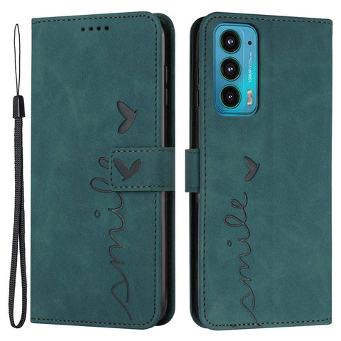 Skin-touch Feeling Phone Case for Motorola Edge 20, PU Leather Heart Shape Imprinted Stand Wallet Cover