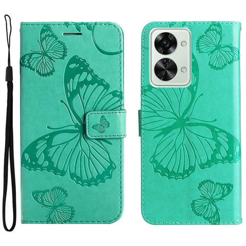 For OnePlus Nord 2T 5G Case Solid Color Leather Mobile Cover Wallet Stand with Strap