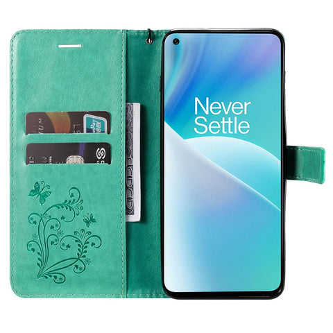 For OnePlus Nord 2T 5G Case Solid Color Leather Mobile Cover Wallet Stand with Strap
