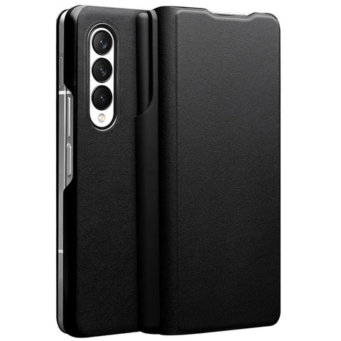 QIALINO For Samsung Galaxy Z Fold3 5G Nappa Texture Genuine Leather Anti-Drop Phone Case Folio Flip Protective Cover with Pen Holder