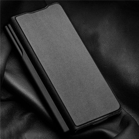 QIALINO For Samsung Galaxy Z Fold3 5G Nappa Texture Genuine Leather Anti-Drop Phone Case Folio Flip Protective Cover with Pen Holder