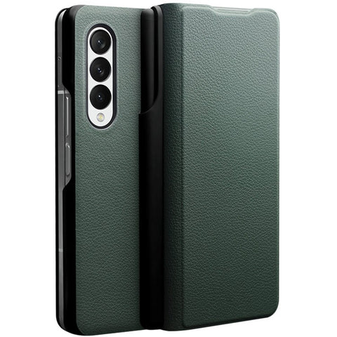 QIALINO For Samsung Galaxy Z Fold3 5G Nappa Texture Genuine Leather Anti-Drop Phone Case Folio Flip Protective Cover with Pen Holder
