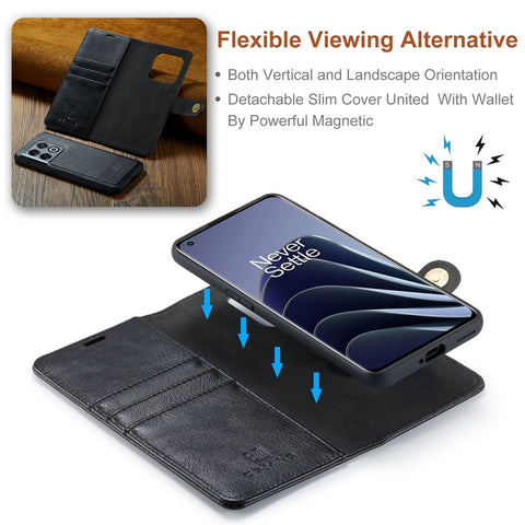 DG.MING Split Leather Phone Case for OnePlus 10 Pro 5G, Shockproof Detachable Cell Phone Cover with Wallet Stand